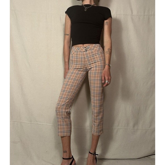VTG Y2k Gray baribe Pink Plaid Mid Rise Trousers Pants Slacks Emo Goth Grunge - Picture 8 of 10